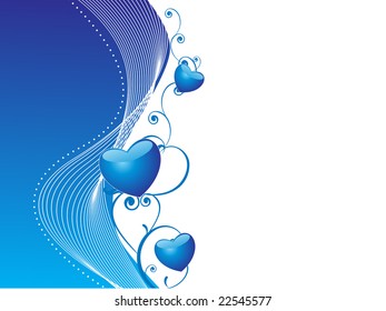 valentines heart and wave elements in blue, wallpaper