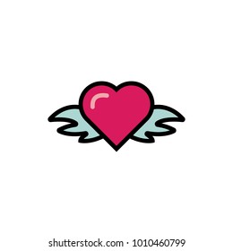 Valentines heart wing icon vector.