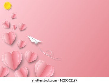 Valentines hearts . 3d paper cut elements flying on pink background. Vector symbols of love in shape of heart for Happy Women's, Mother's, Valentine's Day, birthday greeting card design