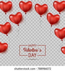 Valentine`s hearts balloons isolated. Valentine`s day background with red hearts balloons. Vector illustration.
