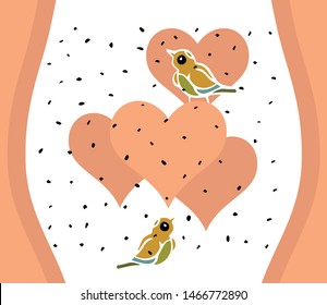 Valentines hearts with birds. Vector.