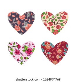 Valentines hearts collection isolated on white background. Vector illustration. Design elements for greeting card, leaflet, sticker, poster, booklet.