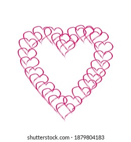 Valentine's hearts. Valentine's day red heart template for greeting card design. 14 february love day sketch art. Pink marker or felt pen hand drawing