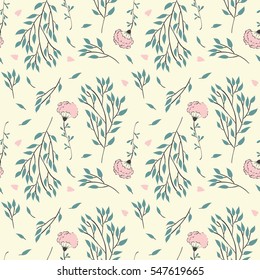 Valentine's hearts and flowers seamless pattern 