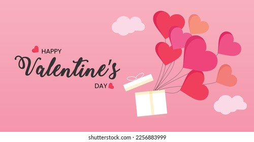 Valentines hearts with gift box postcard. Paper flying elements on pink background. Vector symbols of love in shape of heart for Happy Women's, Mother's, Valentine's Day, birthday greeting card design