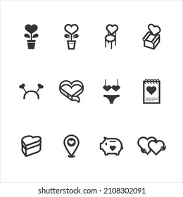 Valentine's Hearts icons love concept. flat line design vector
