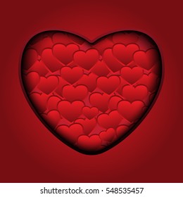 Valentines hearts on red background