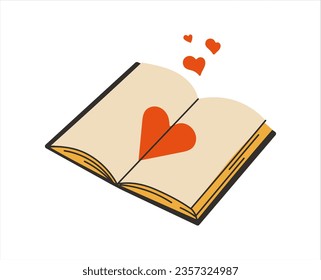 Valentines hearts with open book.  Love reading concept