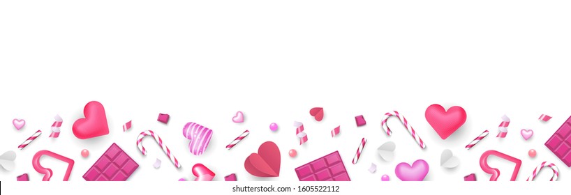 Valentine's hearts ornament blank horizontal flat lay background frame template vector