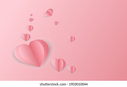 Valentines Hearts. Paper Flying Elements On Pink Background. Vector Symbols Of Love In Shape Of Heart For Happy Women's, Mother's, Valentine's Day, Birthday Greeting Card Design