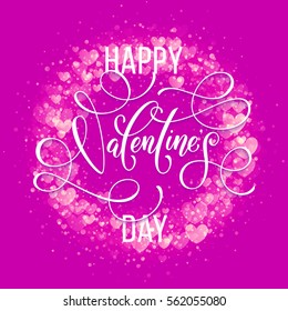 Valentines hearts pattern and greeting text lettering for premium pink card.