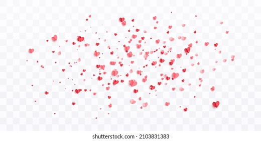 Valentines hearts postcard. Paper flying elements on transparent background. Vector symbols of love in shape of heart for Happy Women's, Mother's, Valentine's Day, birthday greeting card design. PNG	