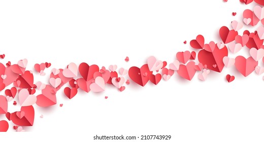 Valentines hearts postcard. Paper flying elements on white background. Vector symbols of love in shape of heart for Happy Women's, Mother's, Valentine's Day, birthday greeting card design. PNG	