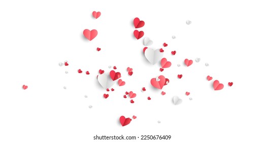 Valentines hearts postcard. Paper flying elements on transparent background. Vector symbols of love in shape of heart for Happy Women's, Mother's, Valentine's Day, birthday greeting card design. PNG	