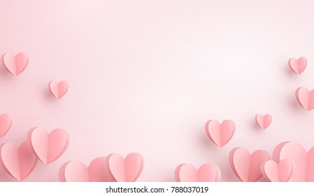 Valentines hearts postcard. Paper flying elements on pink background. Vector symbols of love in shape of heart for Happy Women's, Mother's, Valentine's Day, birthday greeting card design. Valentines hearts postcard. Paper flying elements on pink background. Vector symbols of love in shape of heart for Happy Women's, Mother's, Valentine's Day, birthday greeting card design.