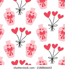 Valentines hearts red seamless pattern. Cute love elements background. Valentine pattern design Hand drawn romantic shapes doodles. Vector illustration for textile, wrapping papers. Love concept