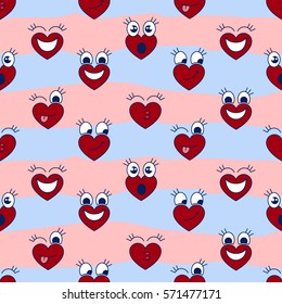 Valentine's hearts seamless pattern. Love pattern. smiling hearts