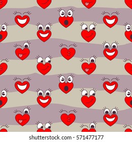 Valentine's hearts seamless pattern. Love pattern. smiling hearts