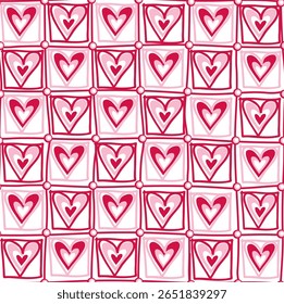 Valentines Hearts Seamless Pattern, Valentines tiles Print- Happy Valentiine's Day Vector Illustration