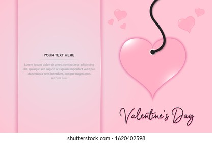 Valentines hearts with text. Paper flying elements on pink background. Vector symbols of love in shape of heart for Happy Women's, Mother's, Valentine's Day, birthday greeting card design.