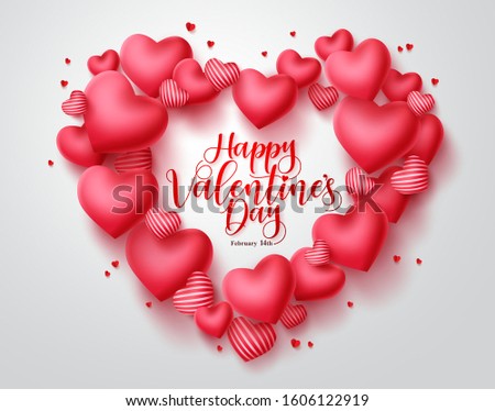 Valentines hearts vector background. Happy valentines day greeting typography in red heart shape space for text with hearts elements in white background. Vector illustration.