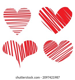 Valentines hearts. Vector symbols of love in shape of heart for Happy Valentine's Day. Heart shaped vector in red. Line art heart vector. heart vector with red lines.