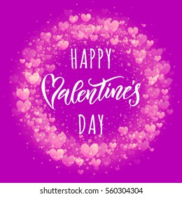 Valentines hearts wreath pattern and greeting text lettering for premium violet card