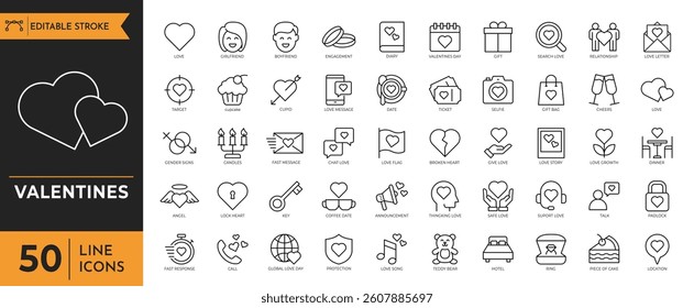 Valentines icon set. Containing heart, couple, cupid, passion, valentine, dating and more. Vector illustration	

