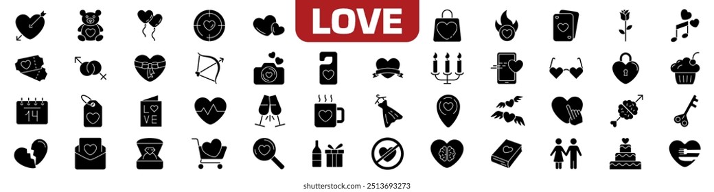 Conjunto de iconos de San Valentín. Colección de San Valentín. Estilo de silueta.