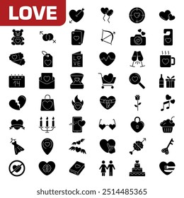 Valentines icon set. Valentines day collection. Silhouette style.