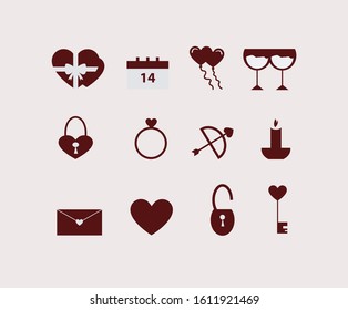 Valentines icon set design black and white