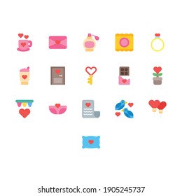 Conjunto de iconos de San Valentín con estilo plano simple 