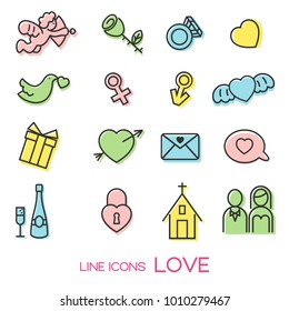 Valentines icon set in line art style, Vector
