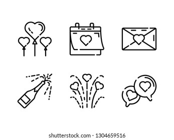 Valentines icon set. Thin outline icons style.