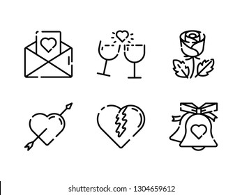 Valentines icon set. Thin outline icons style.