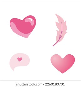 valentine's icons include hearts and feathers and message in pink color