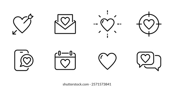 Valentines icons set. Love, February 14 symbols. Vector icons