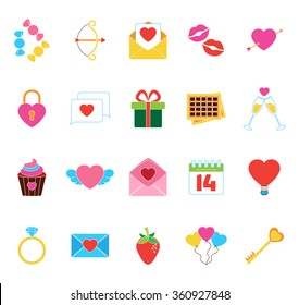 Valentine`s Icons Set. Love Stickers Objects. Vector Illustration. Isolated On White Background
