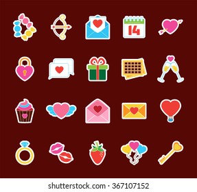 Valentine`s Icons Set. Love Stickers Objects. Vector Illustration