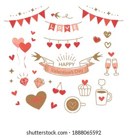 Valentines illustration set, Cute hand drawn elements