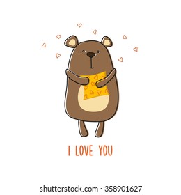 Valentines illustration with small cute bear Vector illustration T-shirt graphics