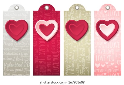 valentines  labels with  decorative hearts, vector illustration