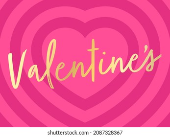 Valentine's Lettering on Heart Background. Valentine's Brush Script Handwritten Style Gold Calligraphy on Repeated Hearts Background