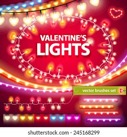 Valentines Lights Decorations Set for Celebratory Design. Used pattern brushes included.