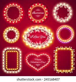 Valentines Lights Frames with a Copy Space Set1 for Celebratory Design. Used pattern brushes included.
