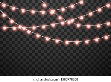 Valentine's lights isolated on transparent background, vector illustration