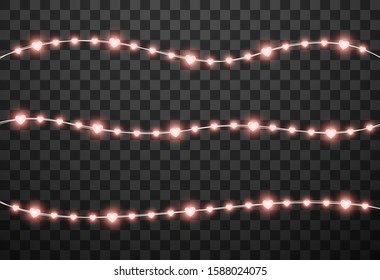 Valentine's lights isolated on transparent background, vector illustration