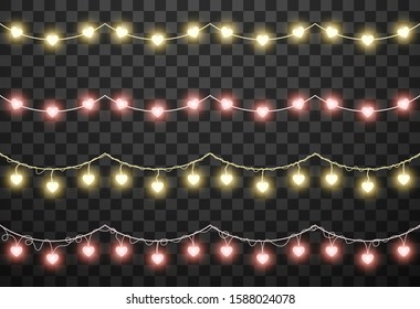 Valentine's lights isolated on transparent background, vector illustration
