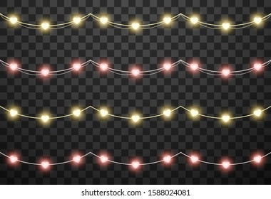 Valentine's lights isolated on transparent background, vector illustration