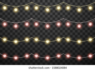 Valentine's lights isolated on transparent background, vector illustration